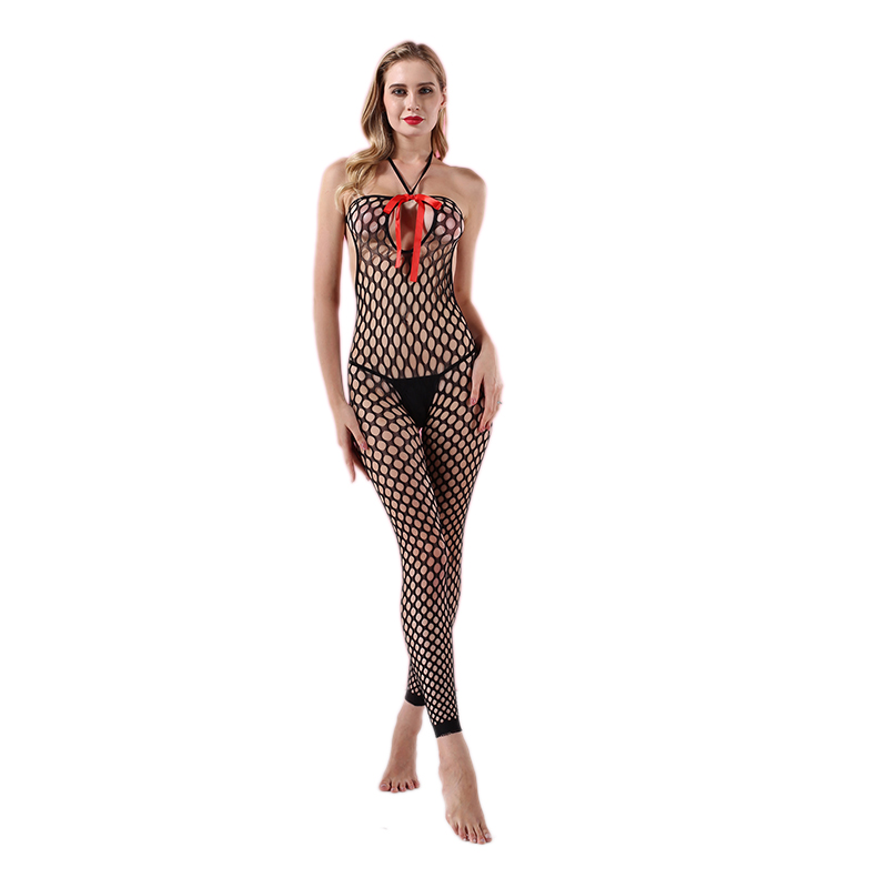 Red Ribbon Fishnet Bodystocking