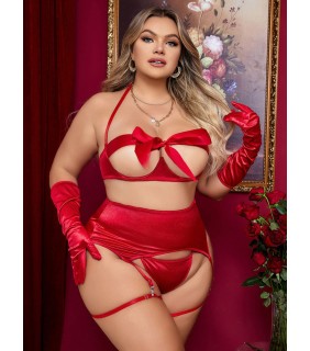 Plus Size Satin Bra Set