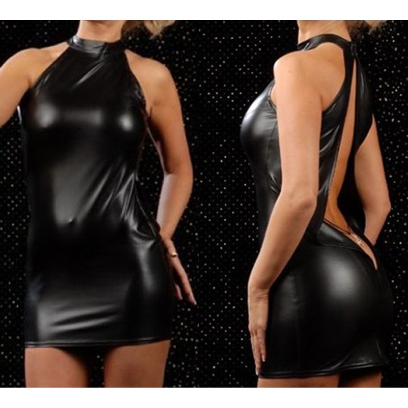 Backless PU Mini Dress