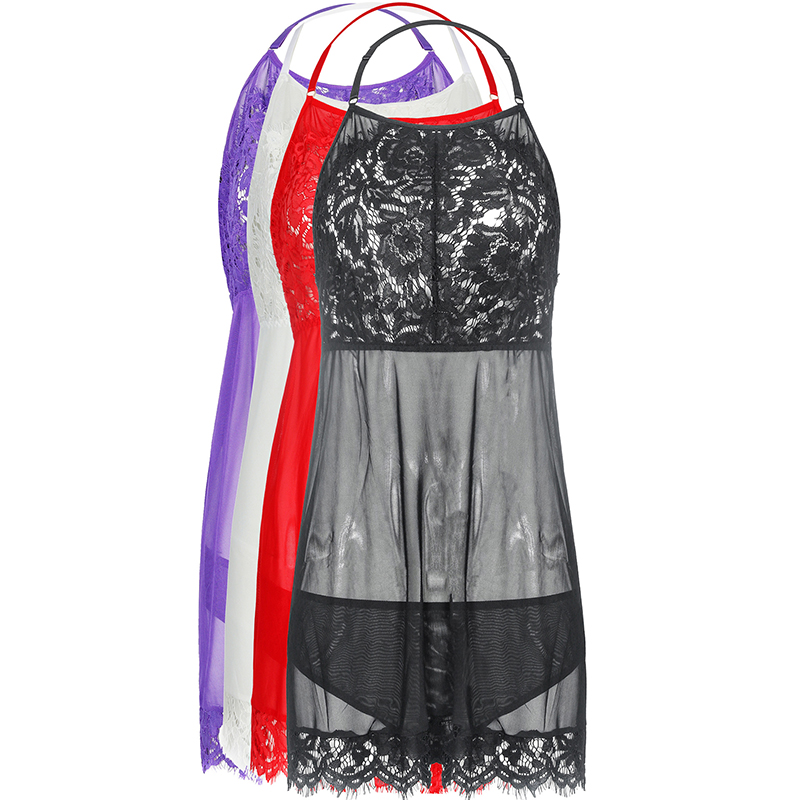 Neck Strap Mesh Nightdress