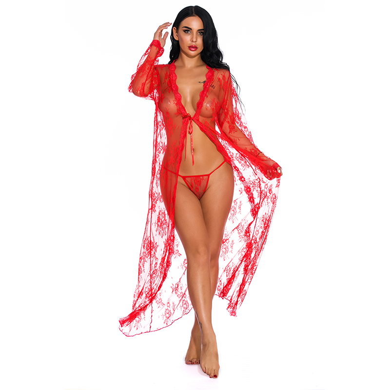 Sexy Mesh Long Dress and String Set