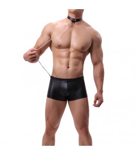 Men’s Wet-Look Boxer with Collar