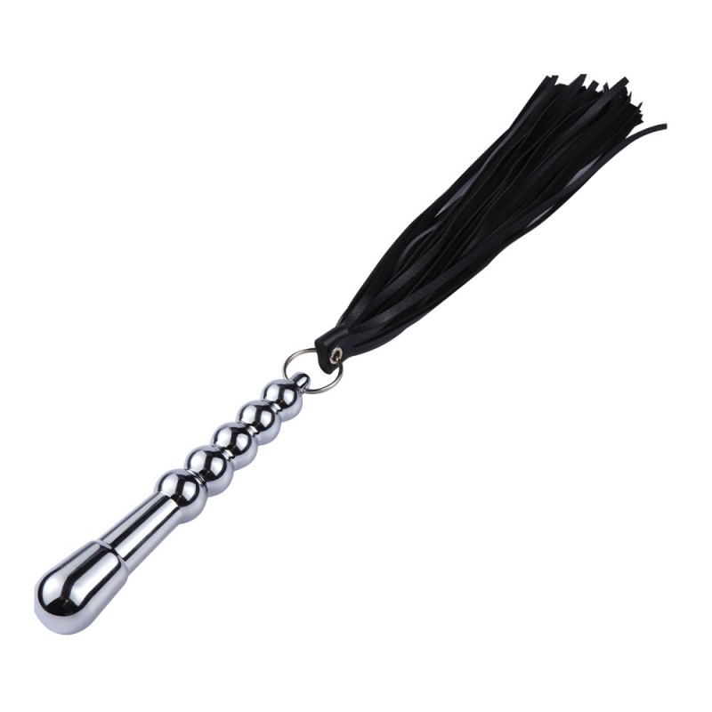 Leather Flogger with Metal Anal Plug