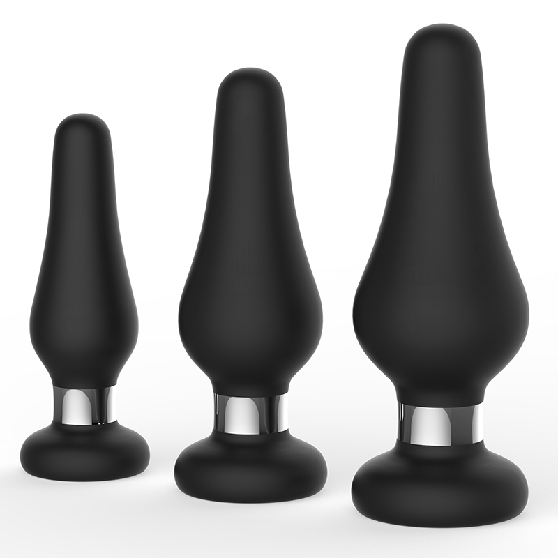 Steel Ring Silicone Anal Plugs Set