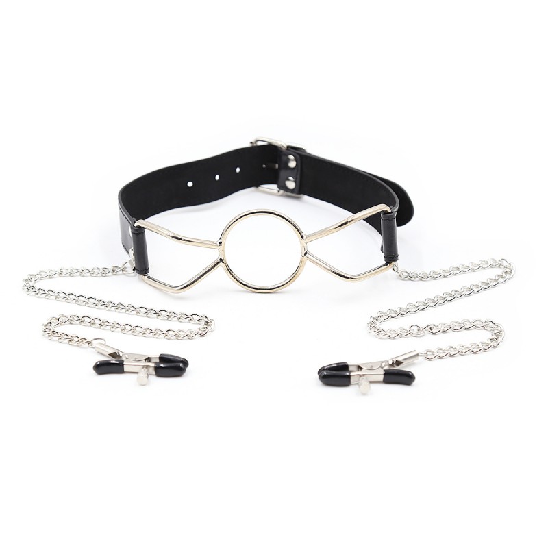 Mouth Open Gag with Nipple Clamps