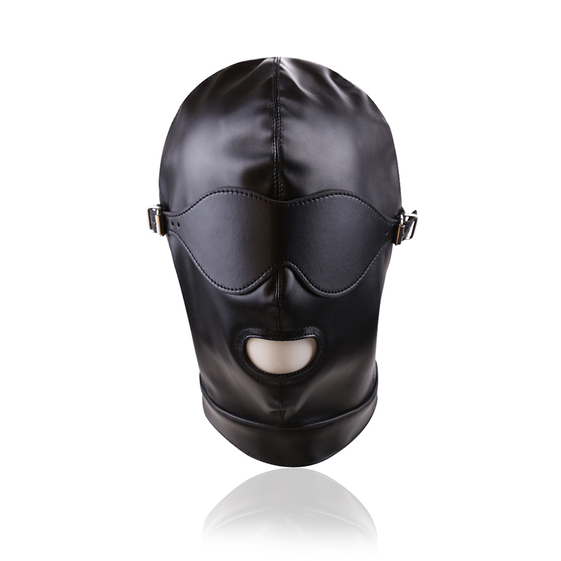 Mouth Open Bondage PU Hood with Blindfold