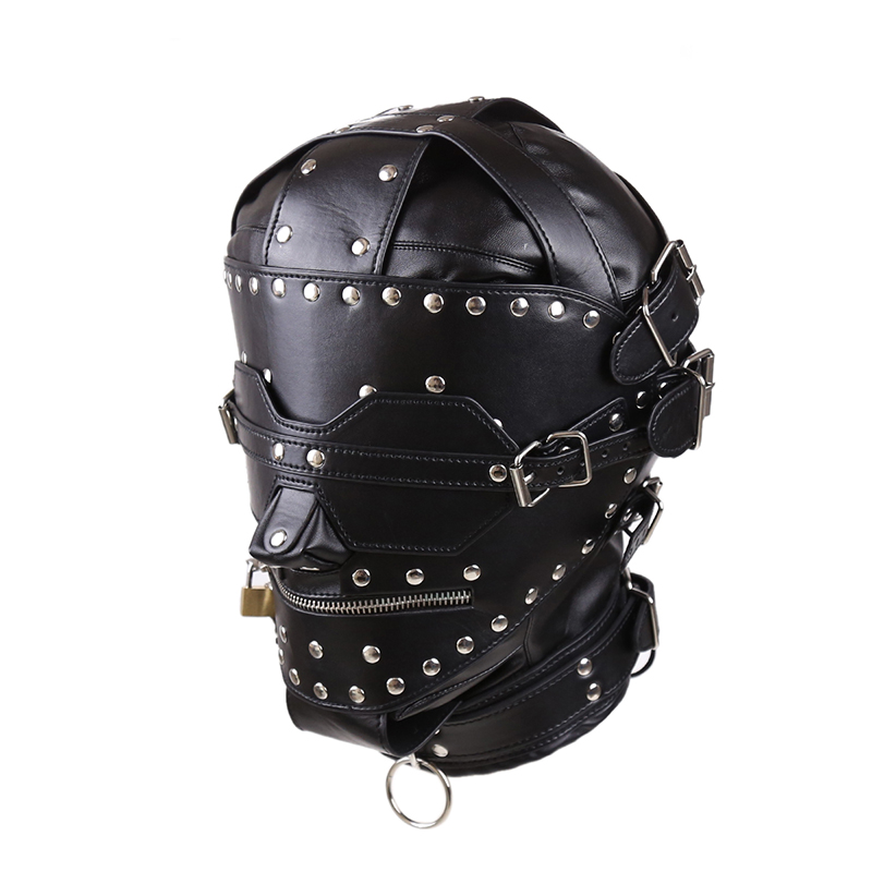 Rivet Bondage PU Hood with Blindfold