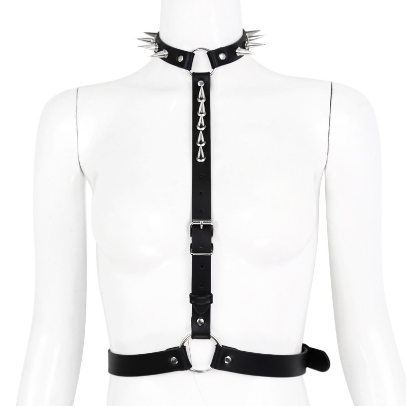 Spiked PU Neck to Waist Harness