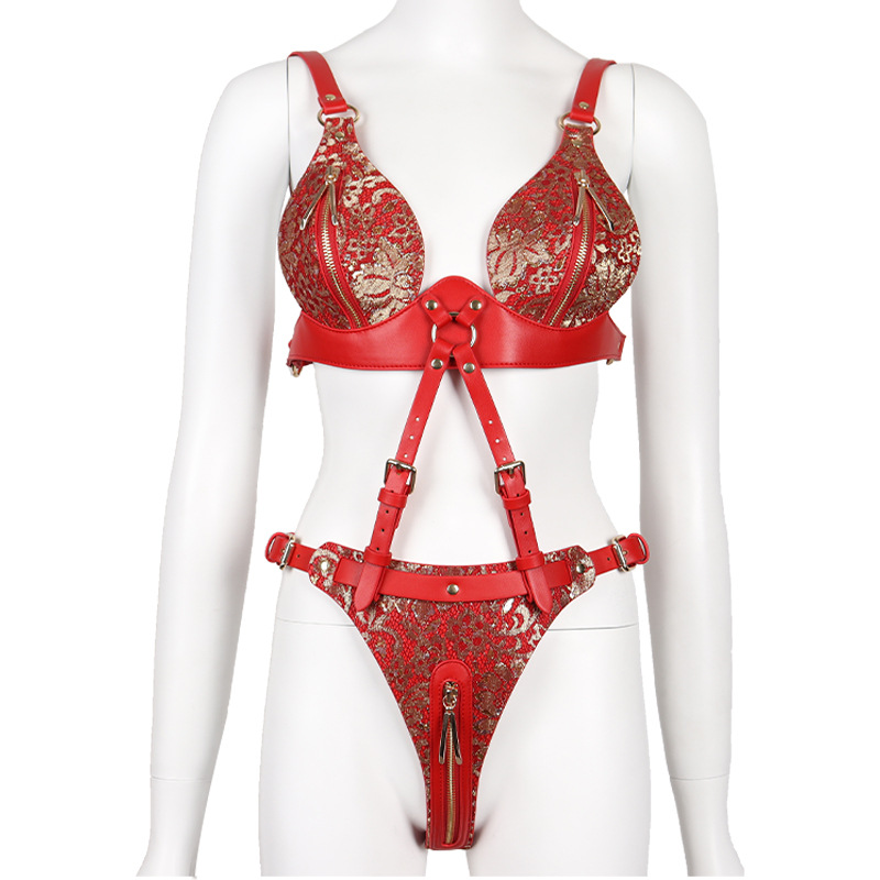 Lace PU Bra Set Harness