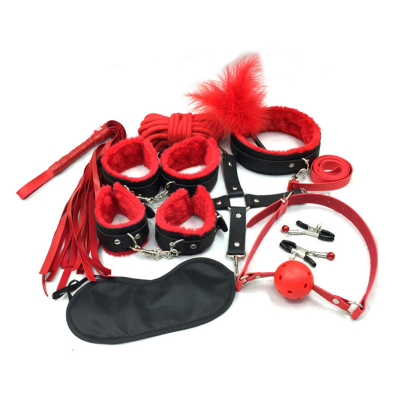 10pcs Fur Lined Leather Bondage Kit