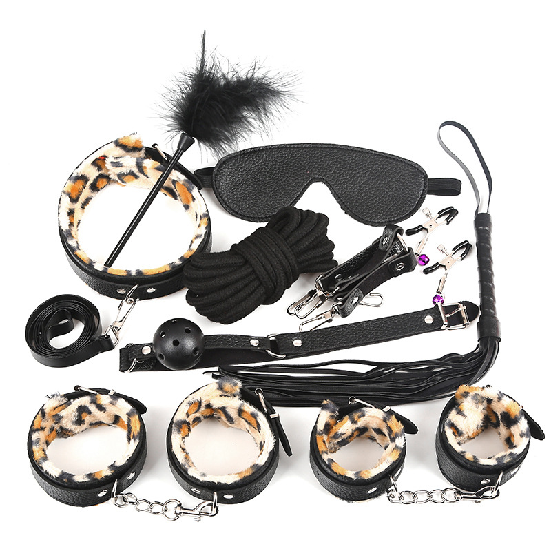 10pcs Fur Lined Leopard Bondage Kit