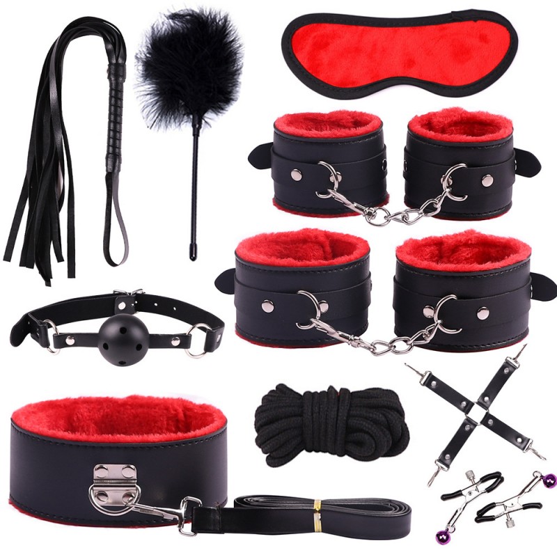 10pcs Fur Line Leather Bondage Kit