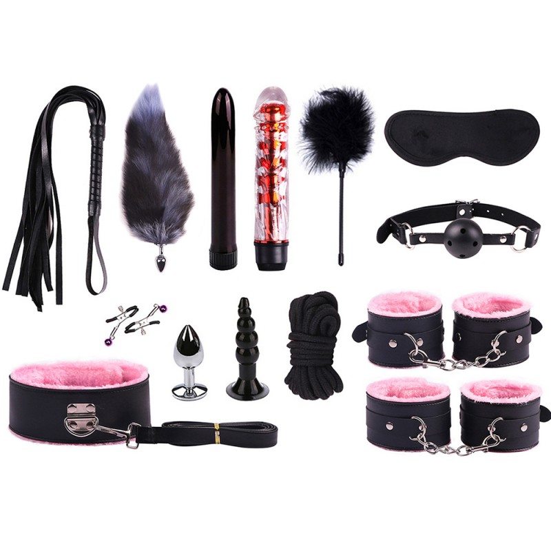 14pcs Fur Line Leather Bondage Kit