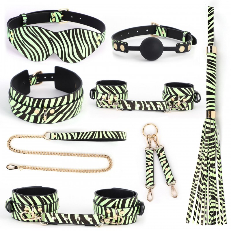 7-Piece Luminous Bondage Kit - Zebra