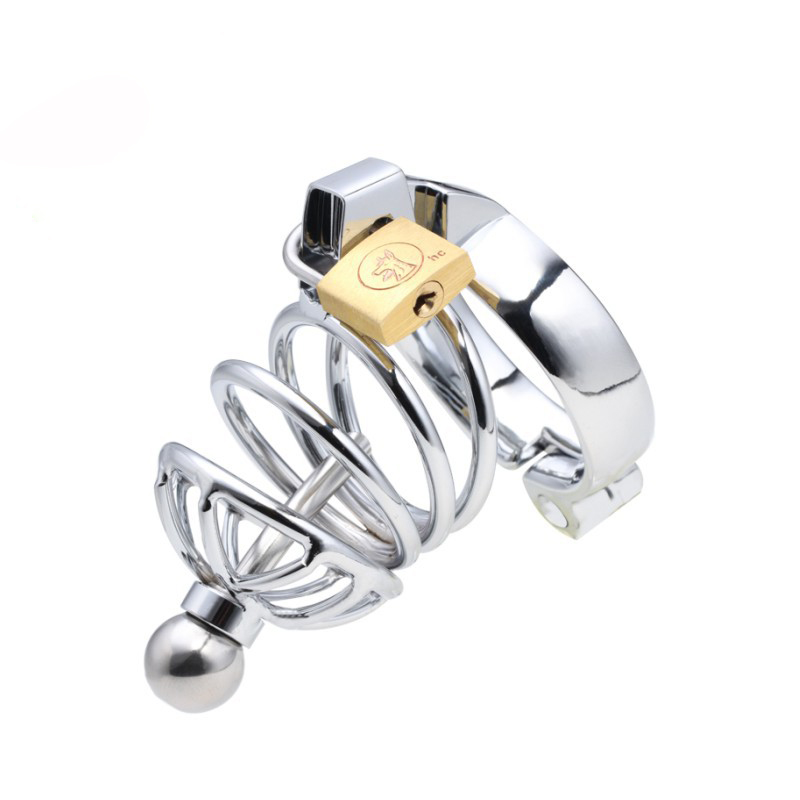 Short Chromed Penis Cage and Plug Device