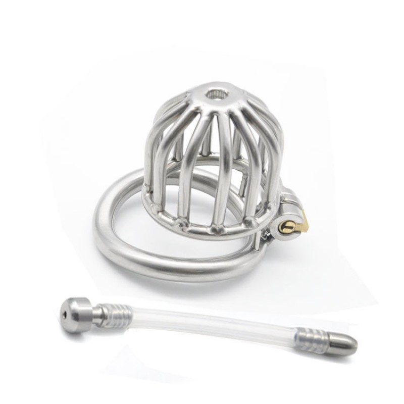 Stainless Steel Sun Flower Cock Cage with Penis Plug