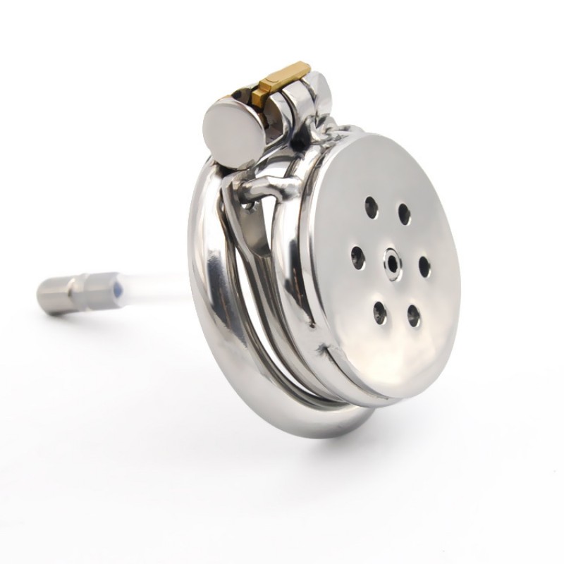 Stainless Steel Flat Chastity Device with Urethral Sound