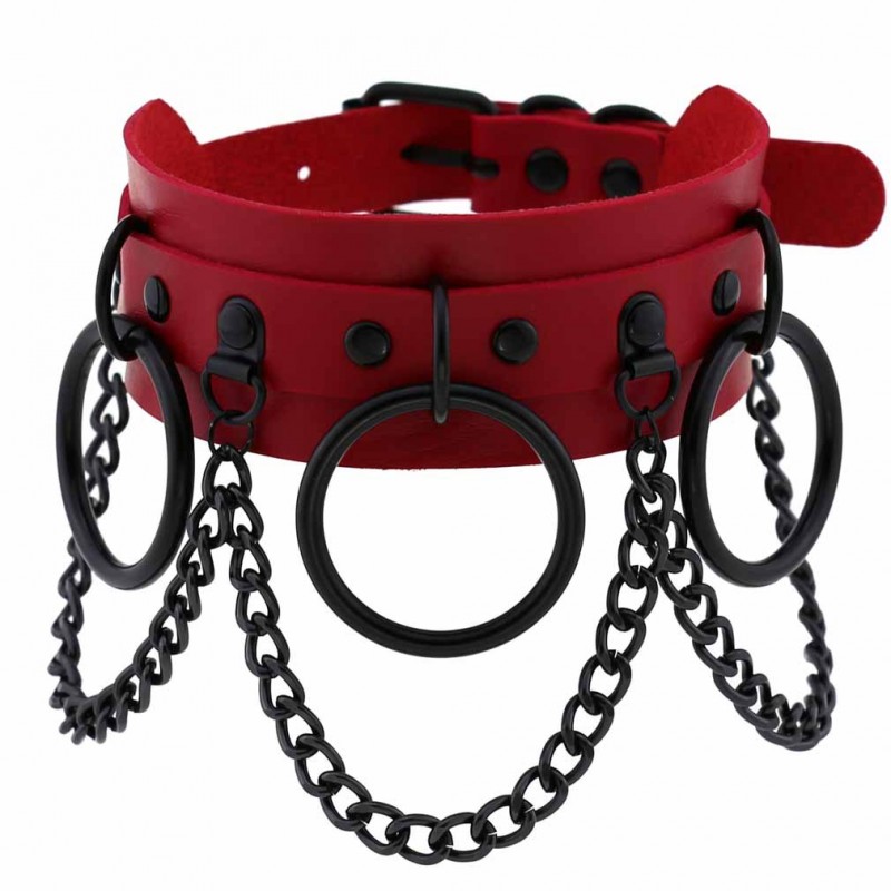 Double Layer PU Collar with Black Chain