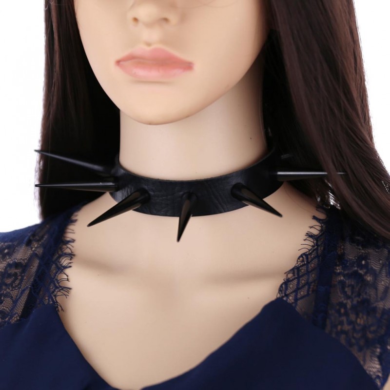 Long Spiked PU Collar