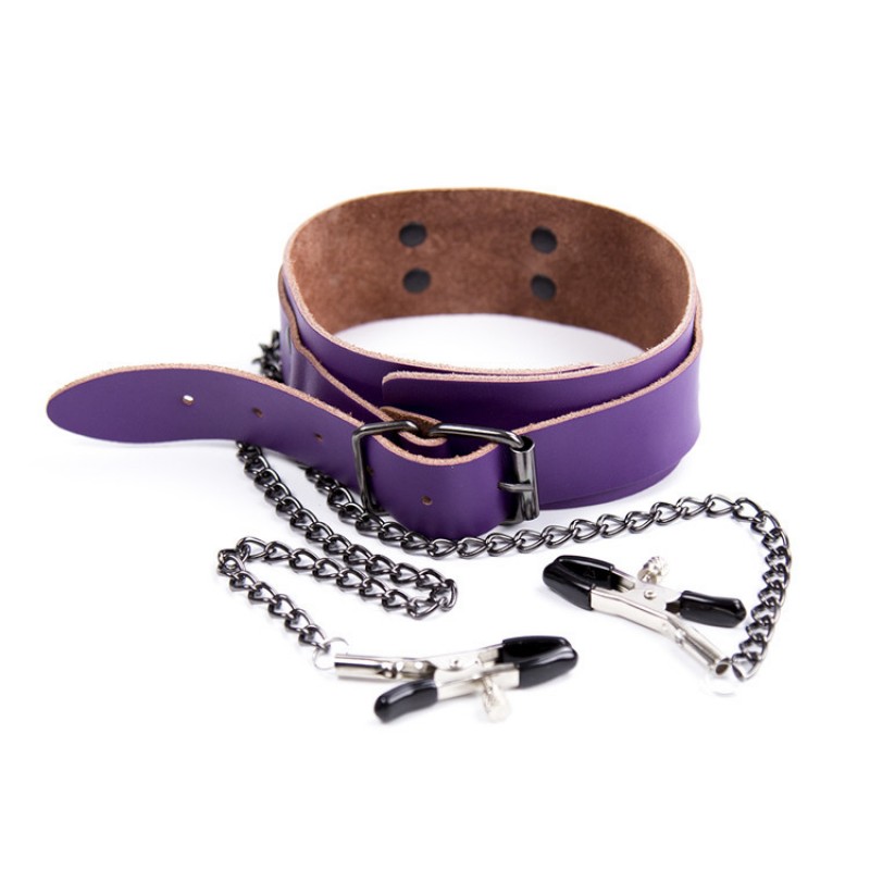 Alloy Nipple Clamp with Leather Collar