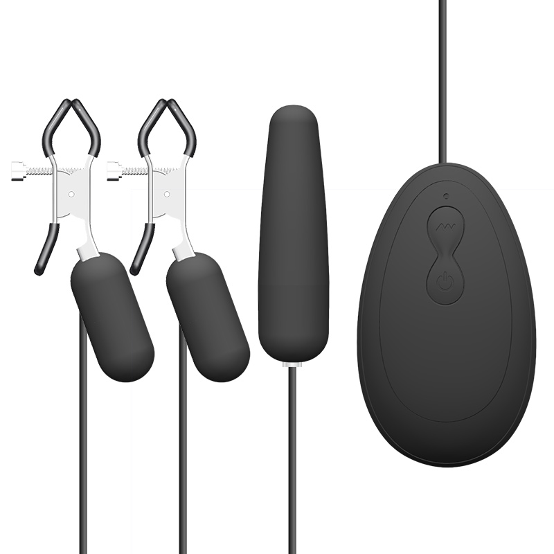 Vibrating Nipple Clamps with Anal Vibrator - Battery