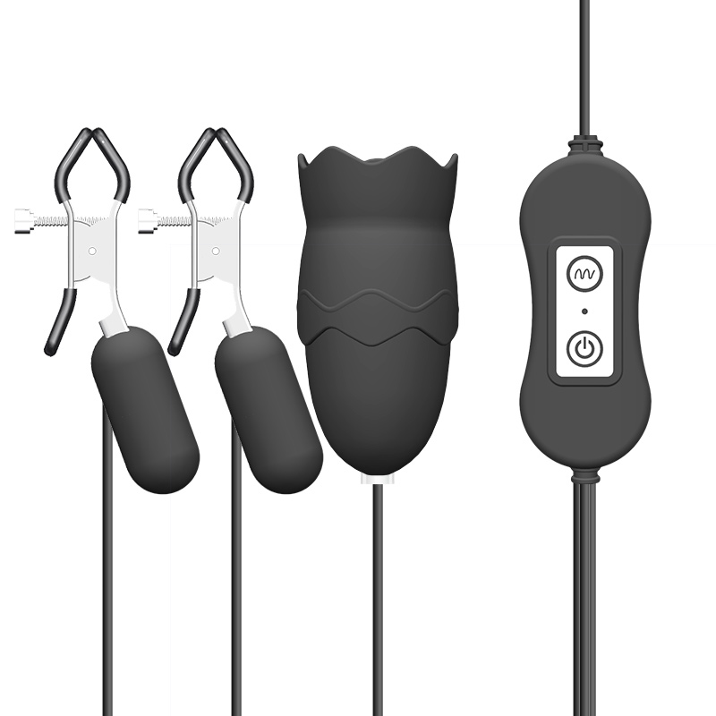 Vibrating Nipple Clamps with Clitoral Vibrator - Direct USB Power