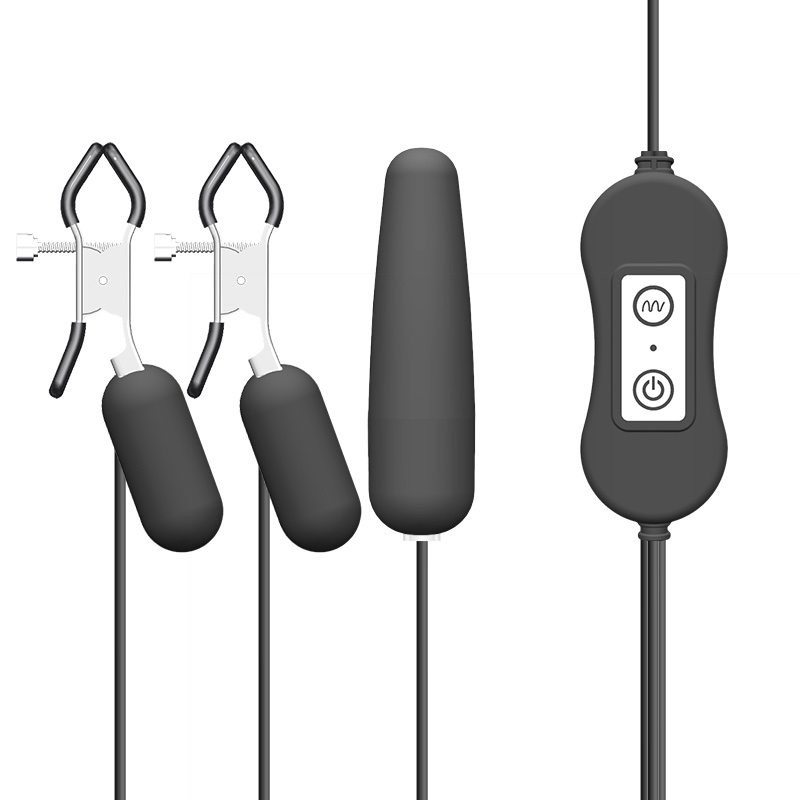 Vibrating Nipple Clamps with Anal Vibrator - Direct USB Power